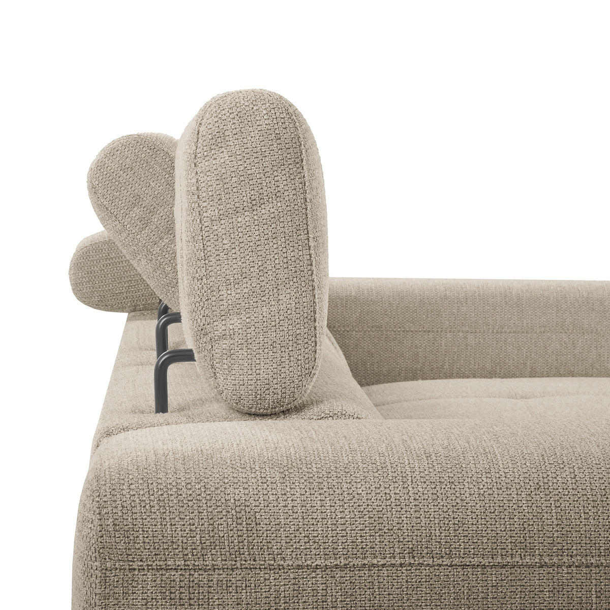 ECKSOFA TORINO Taupe Chenille Bettkasten, Kopfteilverstellung  - Taupe/Schwarzchrom, Design, Textil/Metall (247/173cm) - Livetastic