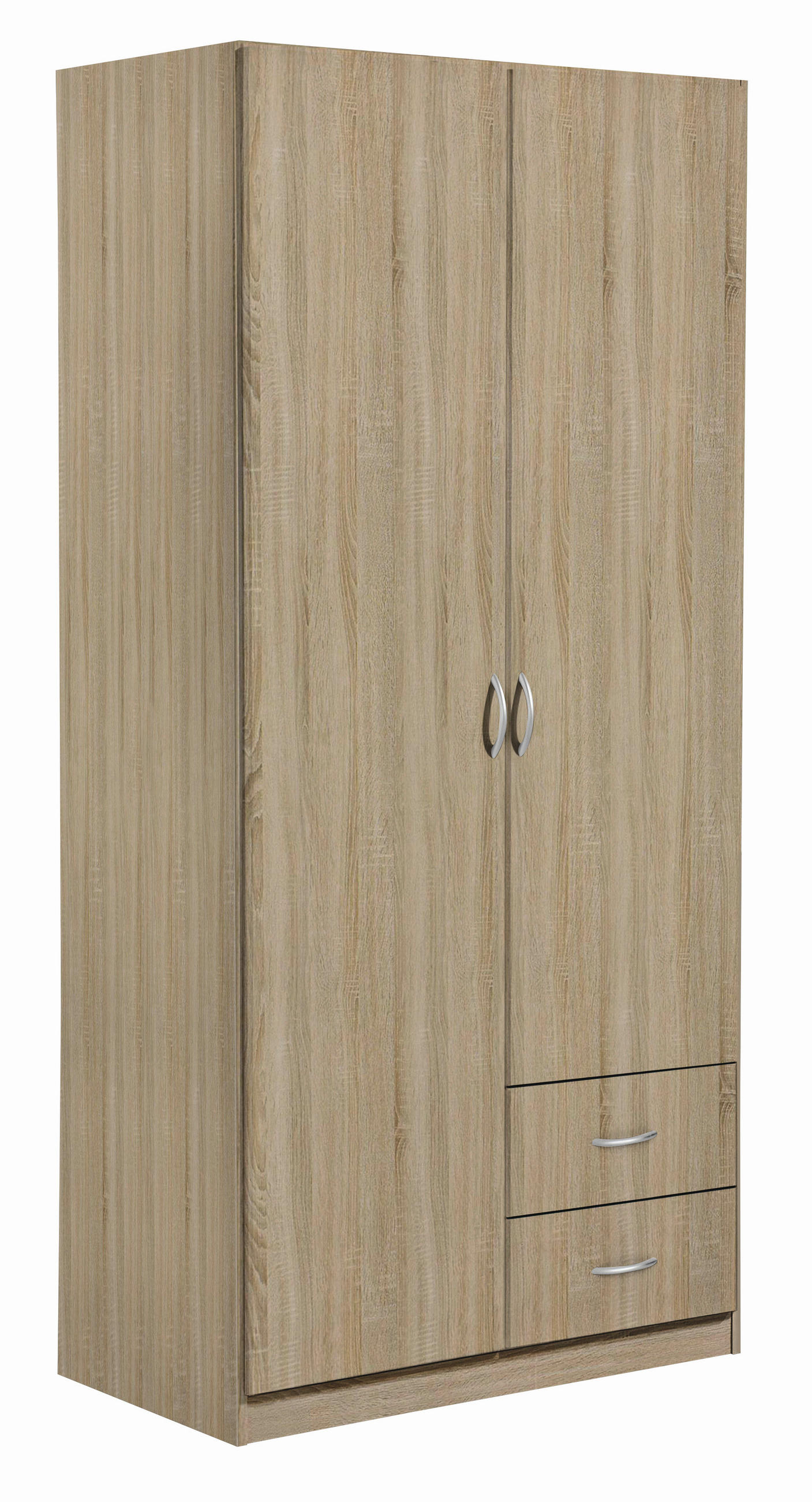 KLEIDERSCHRANK 91/197/54 cm 2-türig  - Silberfarben/Sonoma Eiche, Design, Holzwerkstoff/Kunststoff (91/197/54cm) - Boxxx