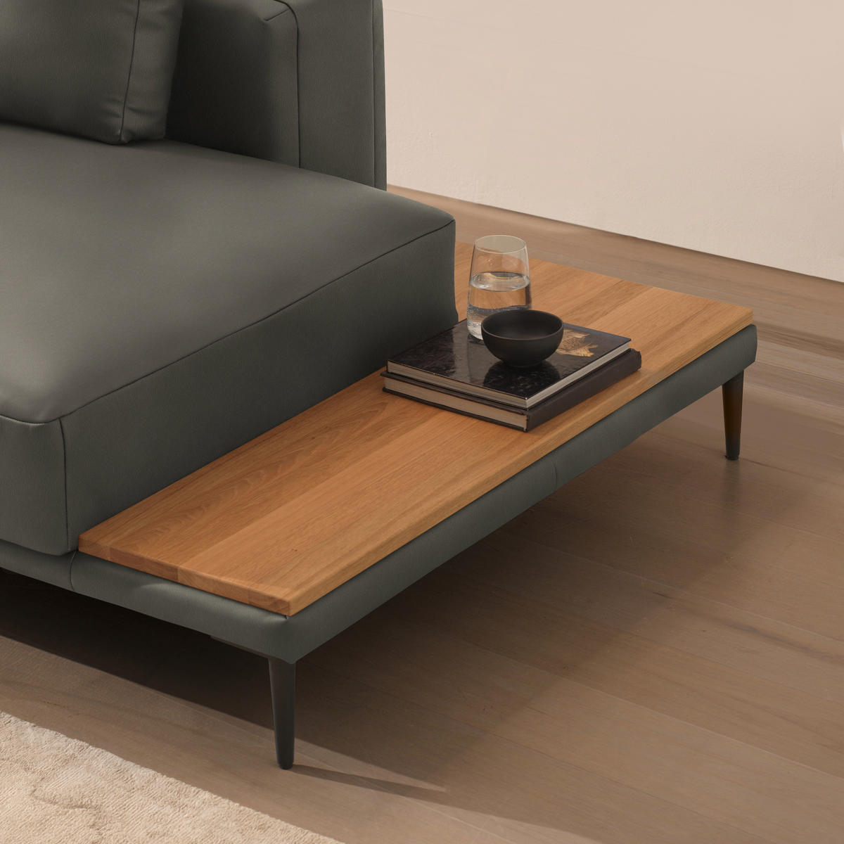 ECKSOFA Echtleder Grau  - Schwarz/Grau, Design, Leder/Metall (201/304cm) - Belluti