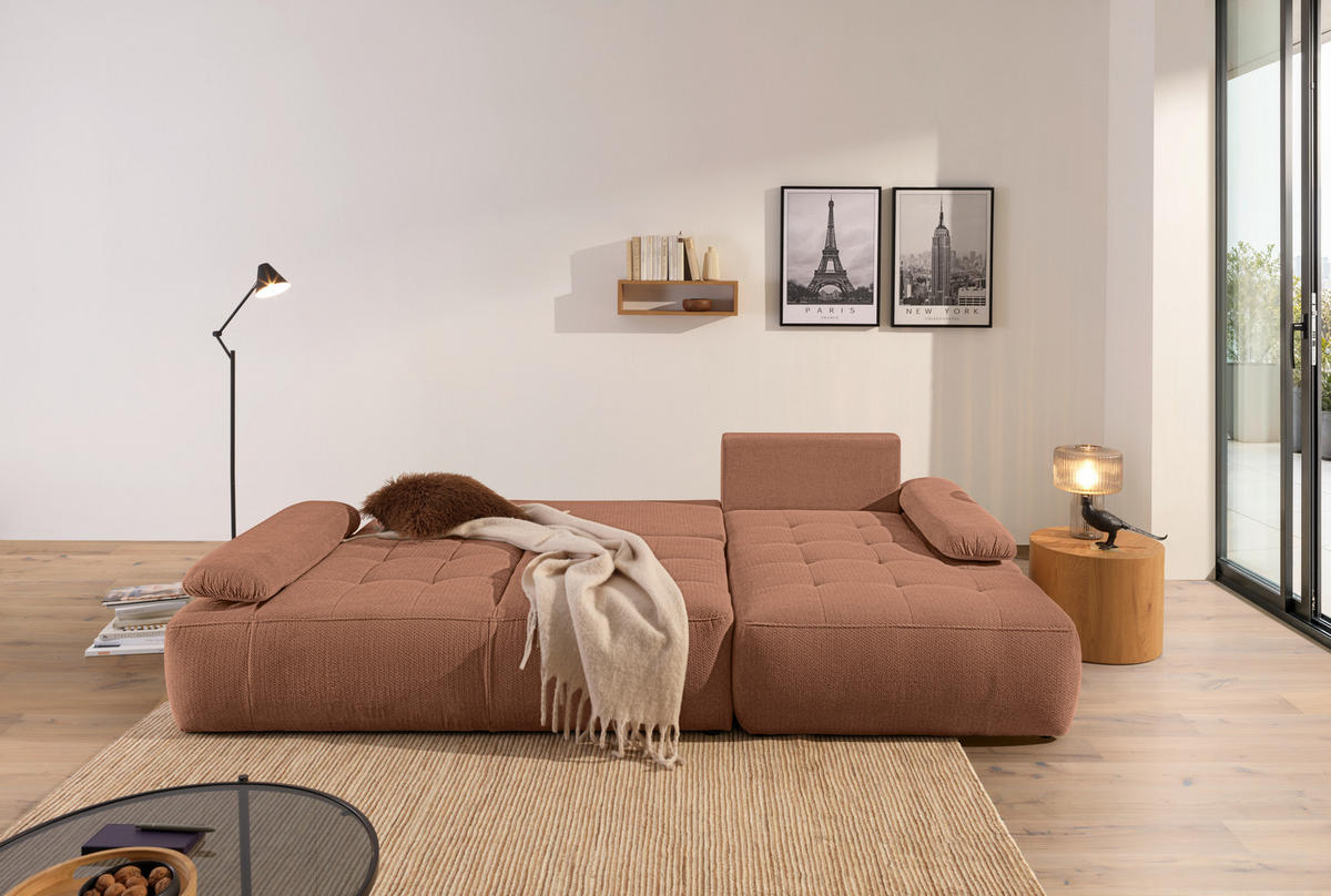 ECKSOFA Dunkelorange Webstoff  - Dunkelorange/Schwarz, KONVENTIONELL, Kunststoff/Textil (282/162cm) - Carryhome