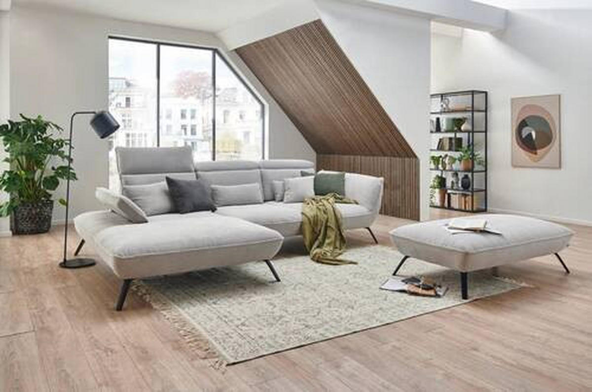 ECKSOFA in Cord Hellgrau  - Hellgrau/Schwarz, Design, Textil/Metall (301/202cm) - Moderano