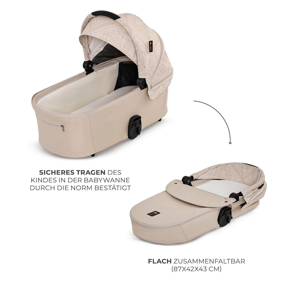 KINDERWAGENSET Nea 2 Bizuu  - Schwarz Hochglanz/Beigebraun, Basics, Kunststoff/Textil (81/60/112cm) - Kinderkraft