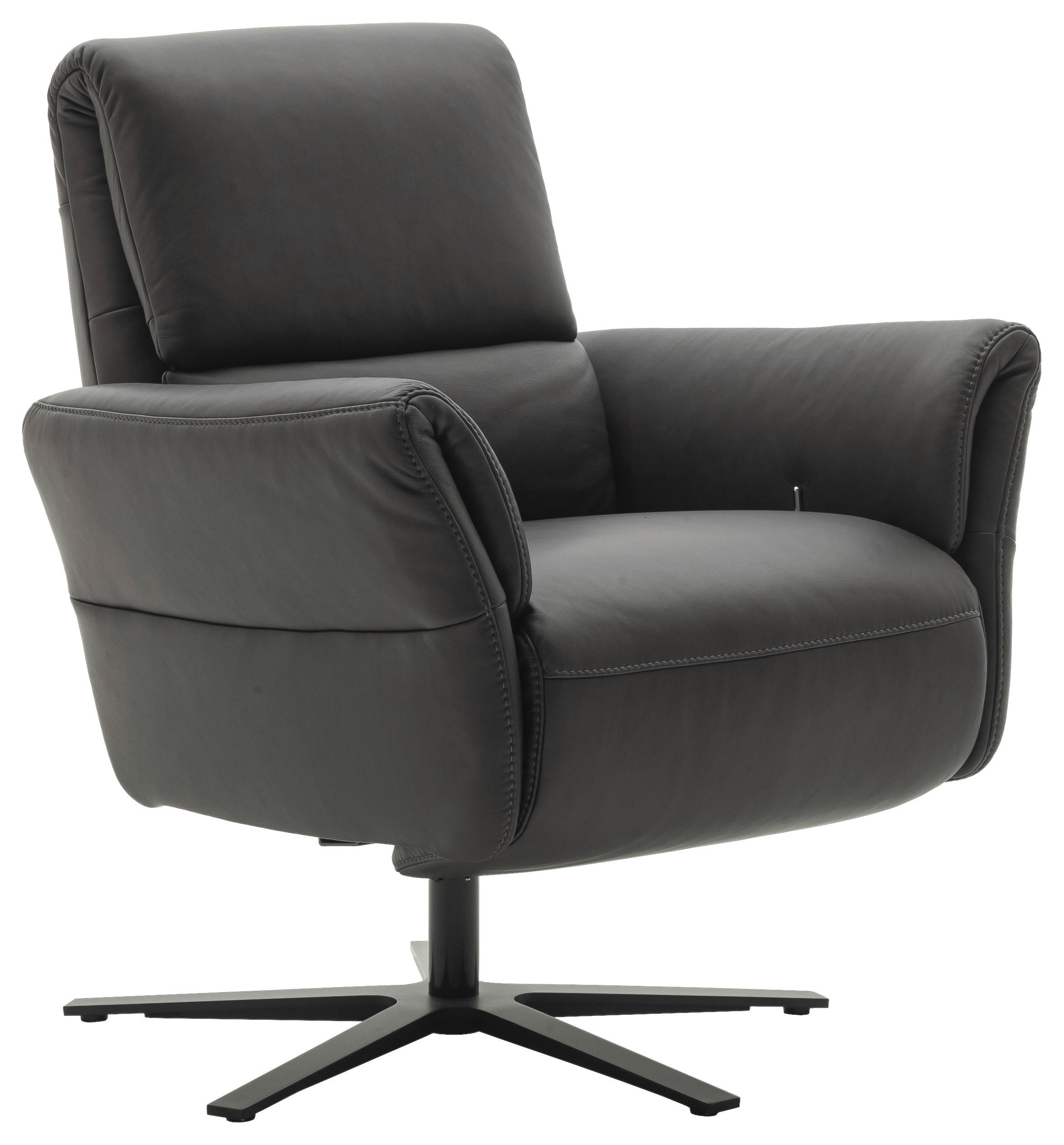 RELAXSESSEL Echtleder Relaxfunktion, Kopfteilverstellung, Nackenkissen    - Anthrazit/Schwarz, Design, Leder/Metall (81/92/120/82cm) - Schöner Wohnen