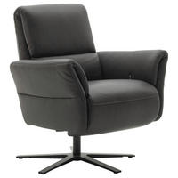 RELAXSESSEL Echtleder Relaxfunktion, Kopfteilverstellung, Nackenkissen    - Anthrazit/Schwarz, Design, Leder/Metall (81/92/120/82cm) - Schöner Wohnen