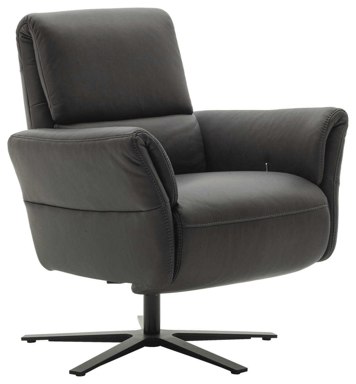 RELAXSESSEL Echtleder Relaxfunktion, Kopfteilverstellung, Nackenkissen    - Anthrazit/Schwarz, Design, Leder/Metall (81/92/120/82cm) - Schöner Wohnen