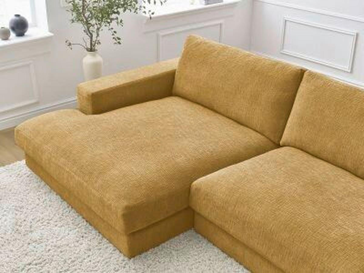 ECKSOFA Ottomane links  LEONARD  Gelb Struktur  - Gelb/Schwarz, MODERN, Kunststoff/Textil (159/274cm)