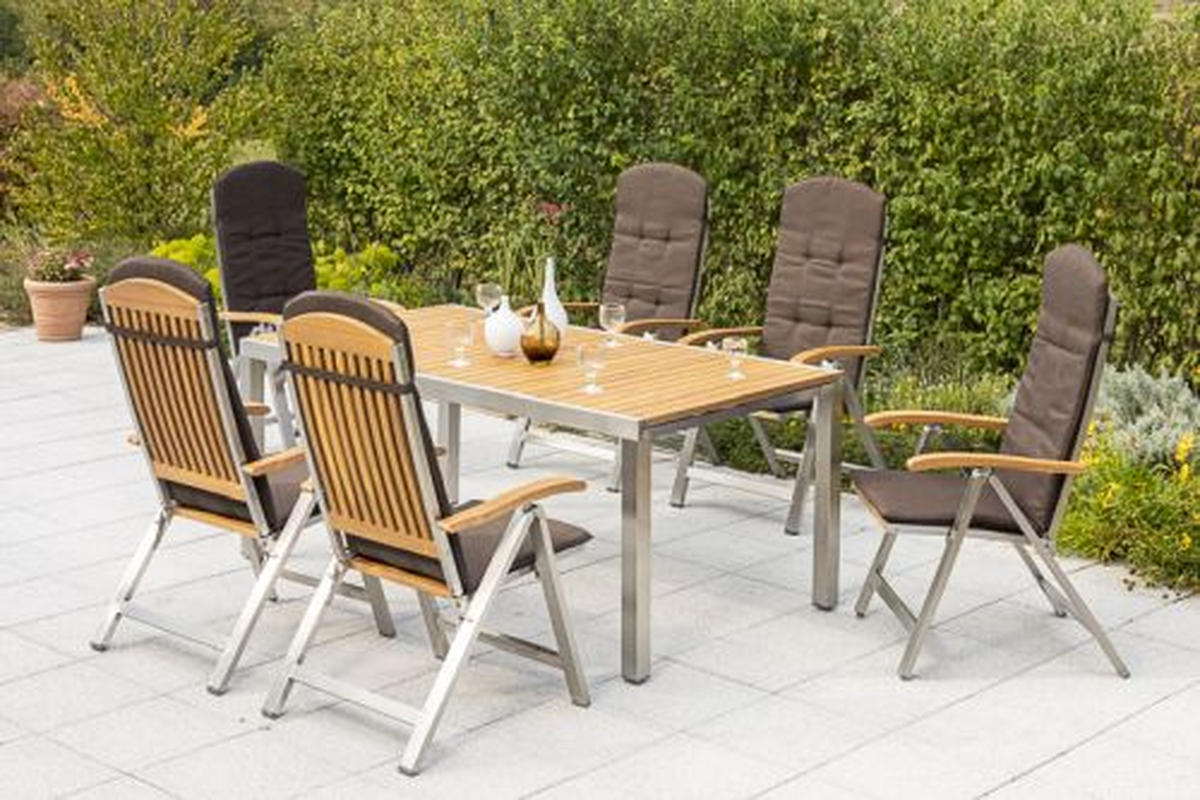 GARTENTISCHGRUPPE  - Silberfarben/Braun, ROMANTIK / LANDHAUS, Holz/Textil - Gardenson