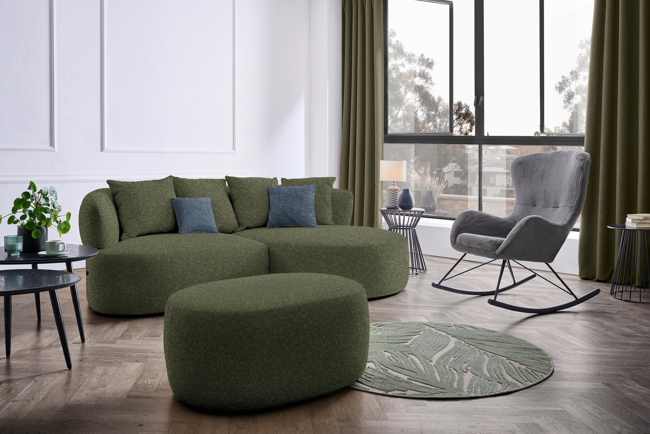 ECKSOFA in Chenille Grün  235/166 cm  - Blau/Schwarz, MODERN, Kunststoff/Textil (235/166cm) - Hom`in