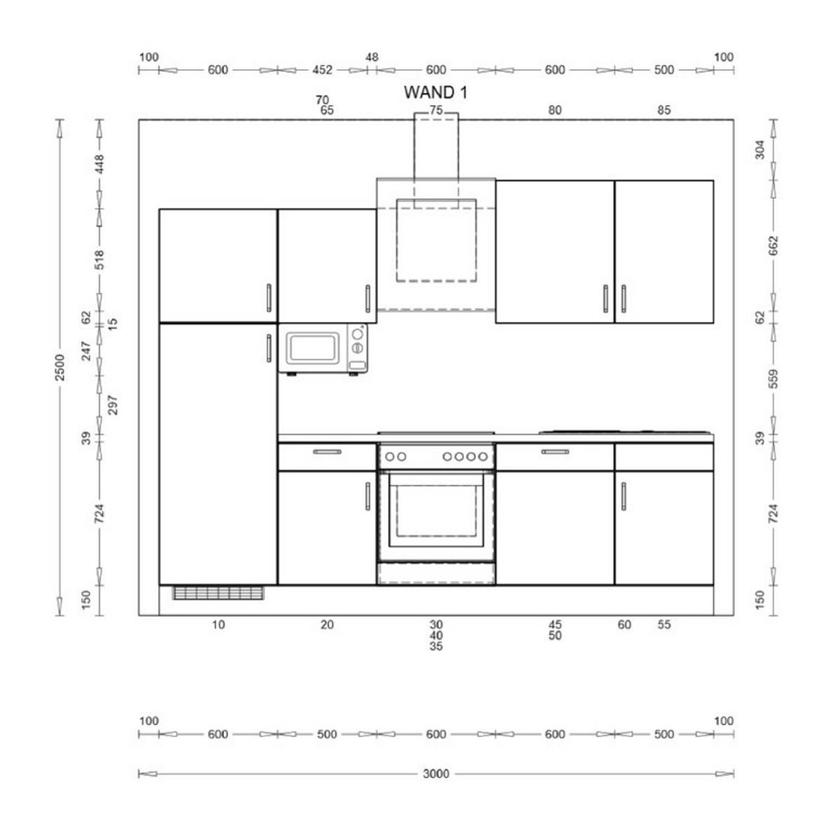 KÜCHENBLOCK 280 cm   in Eichefarben, Magnolie  - Edelstahlfarben/Eichefarben, KONVENTIONELL, Holzwerkstoff/Metall (280cm) - Burger