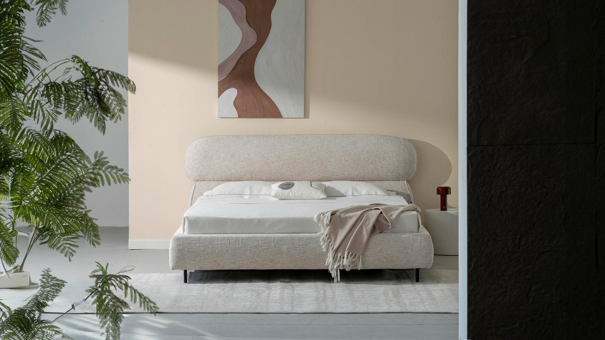 POLSTERBETT 180/200 cm, inkl. gepolstertes Kopfteil, Lattenrost,  in Beige  - Eichefarben/Beige, Design, Holz/Textil (180/200cm) - Boxxx