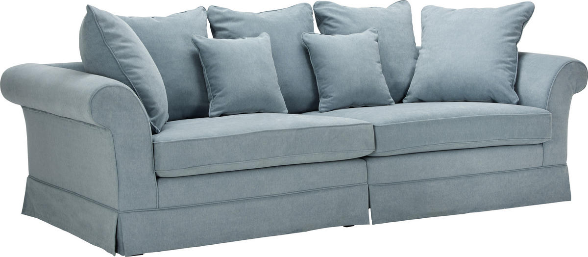 BIGSOFA in Flachgewebe Hellblau  - Dunkelbraun/Hellblau, Trend, Holz/Textil (264/70/111cm) - MID.YOU