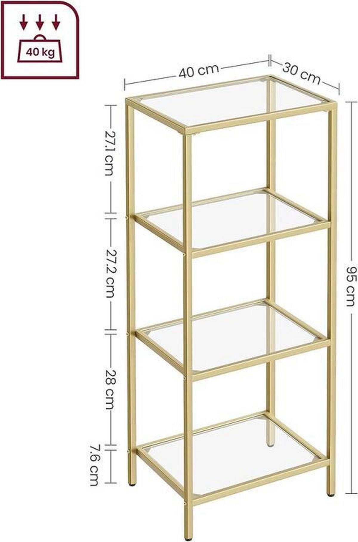 REGAL Goldfarben  40/95/30 cm  - Goldfarben, Trend, Glas/Metall (40/95/30cm) - Boxxx