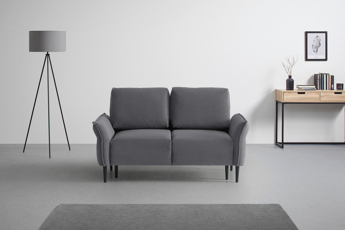 2-SITZER-SOFA Cord Dunkelgrau  - Dunkelgrau/Schwarz, Modern, Holz/Textil (150/85/92cm) - MID.YOU