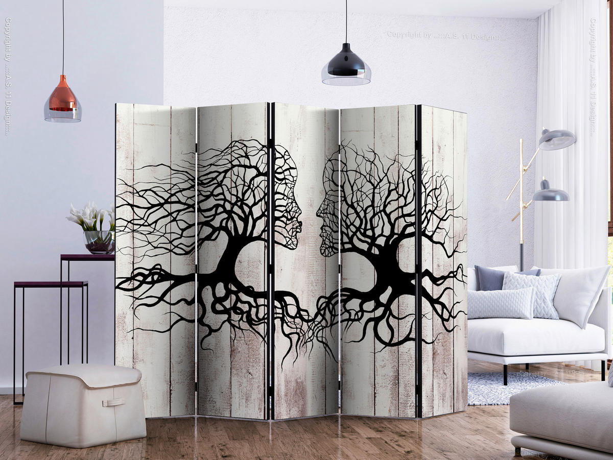 Paravent doppeltseitig mit 5  Flügel - Greige/Schwarz, Basics, Holz/Textil (225/172/3cm) - artgeist