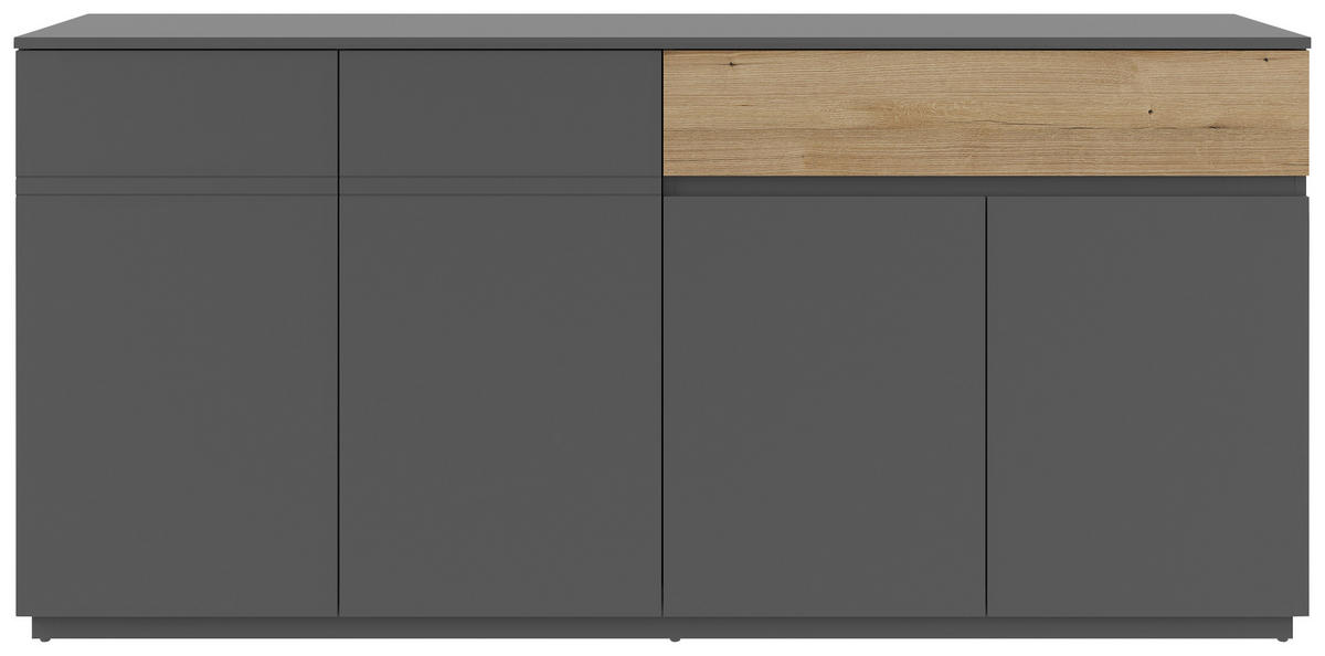 SIDEBOARD 180/85/42 cm couleur graphite, couleur de chêne  - couleur graphite/couleur de chêne, Konventionell, matériau de bois (180/85/42cm) - Carryhome