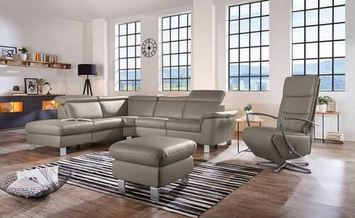 ECKSOFA in Echtleder Graubraun  - Graubraun/Alufarben, Design, Leder/Metall (239/271cm) - Cantus