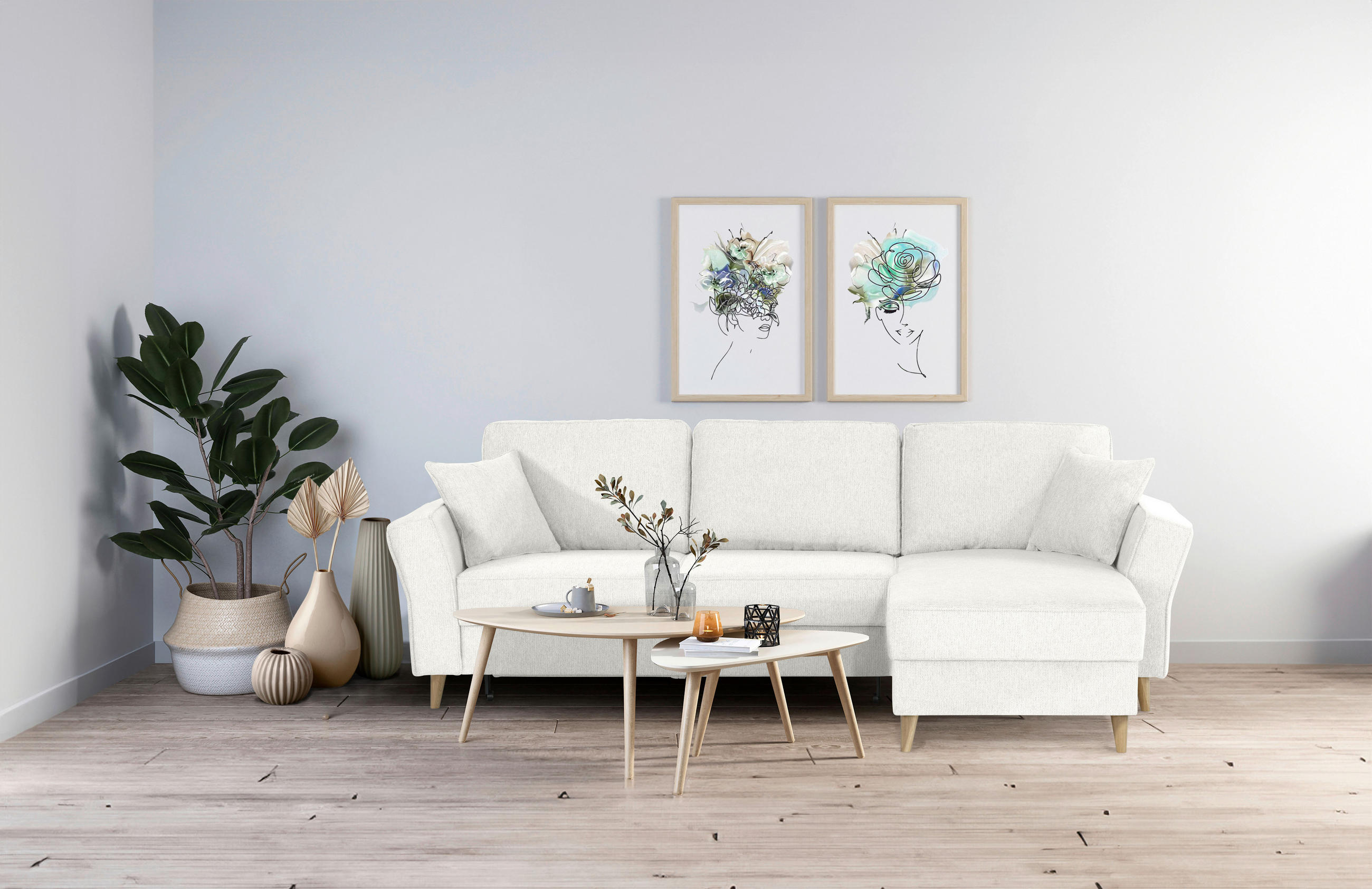 ECKSOFA in Flachgewebe Naturfarben  - Eichefarben/Naturfarben, KONVENTIONELL, Holz/Textil (265/159cm) - Carryhome