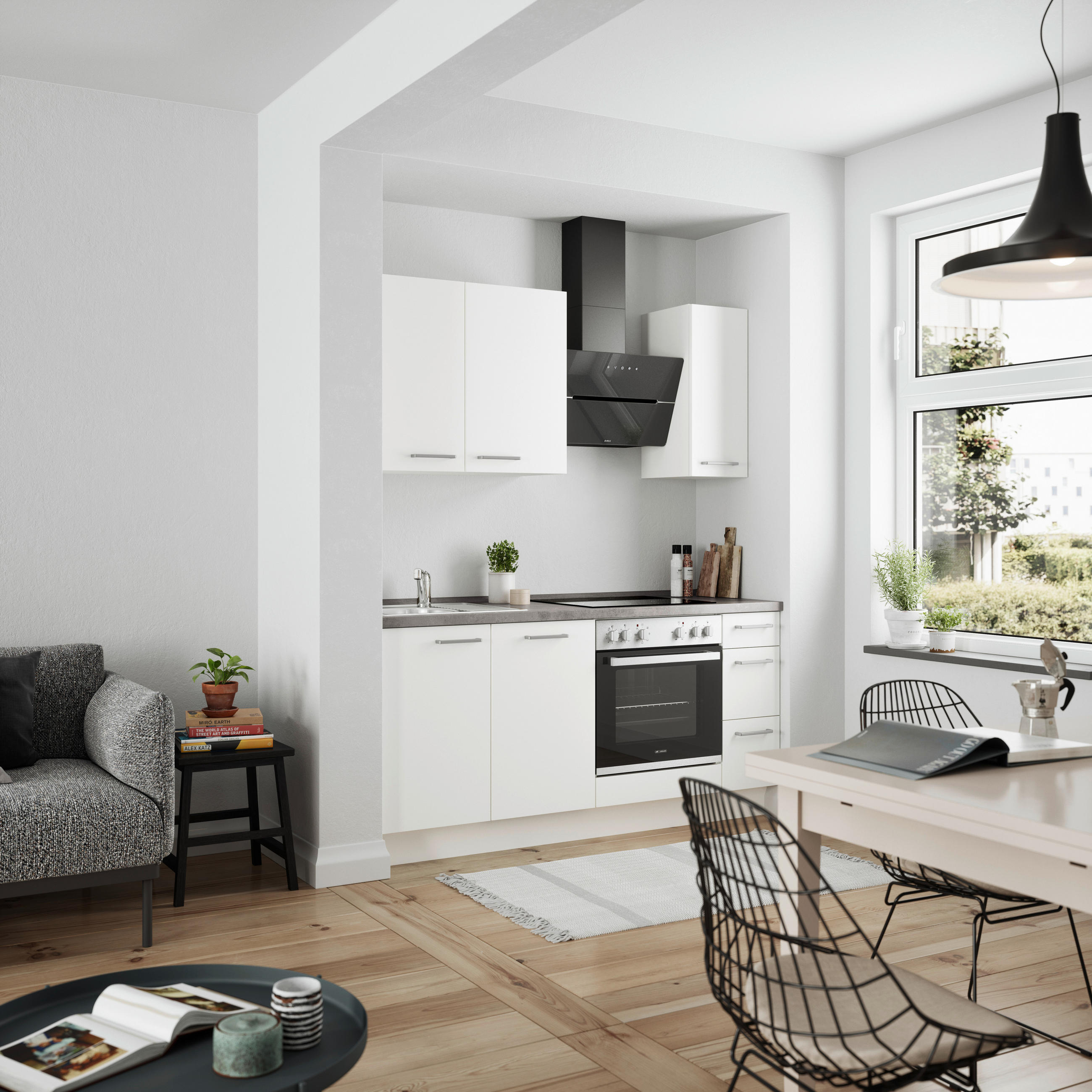 KÜCHENLEERBLOCK 180 cm   Grau, Weiss  - Weiss/Edelstahlfarben, Modern, Holzwerkstoff/Metall (180cm) - Nobilia