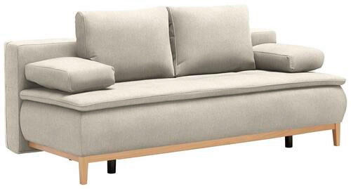 BOXSPRINGSOFA  mit Stoffauswahl, Schlafen auf Sitzhöhe Webstoff Beige  - Eichefarben/Beige, Design, Holz/Textil (202/93/100cm) - Carryhome