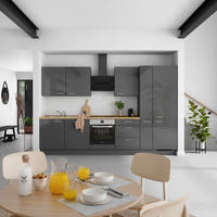 KÜCHENBLOCK Flash 330 cm  in Eichefarben, Schieferfarben  - Schieferfarben/Edelstahlfarben, MODERN, Holzwerkstoff/Metall (330cm) - Nobilia
