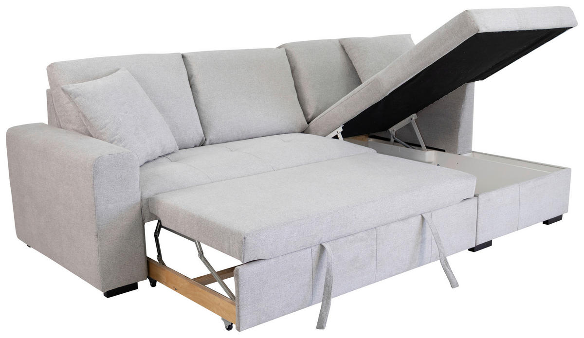 ECKSOFA LUKAS Silberfarben Struktur Zierkissen, Bettkasten  - Silberfarben, Trend, Textil (239/158cm) - P & B