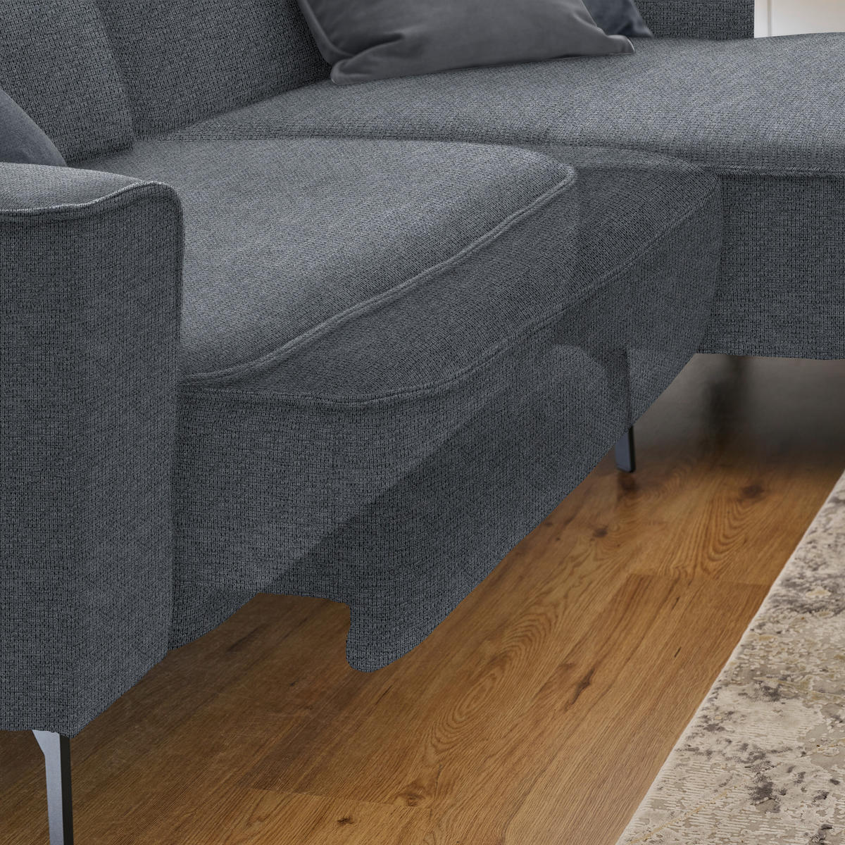 ECKSOFA in Flachgewebe Dunkelgrau  285/190 cm  - Dunkelgrau/Schwarz, Design, Textil/Metall (285/190cm) - Johann Jakob