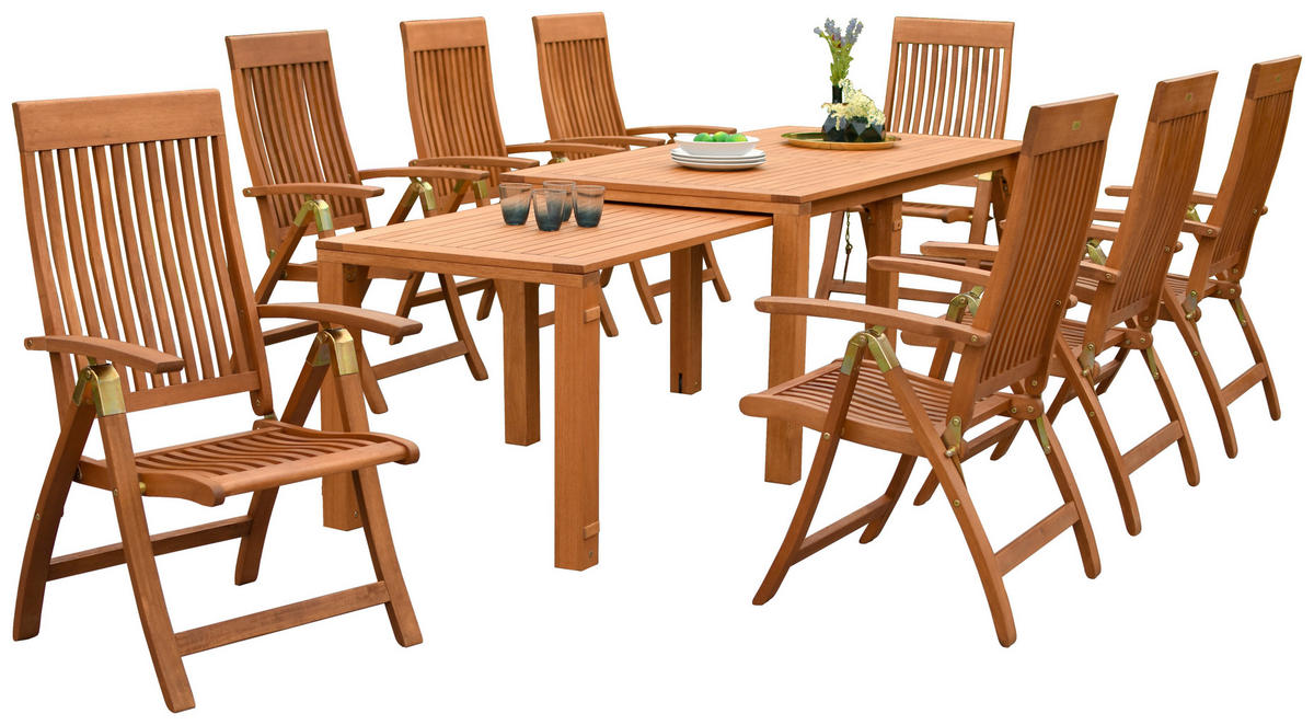 GARTENSET 10-teilig EukalyptusholzHartholz ,[ ]}10-teilig  - Naturfarben, KONVENTIONELL, Holz - Gardenson