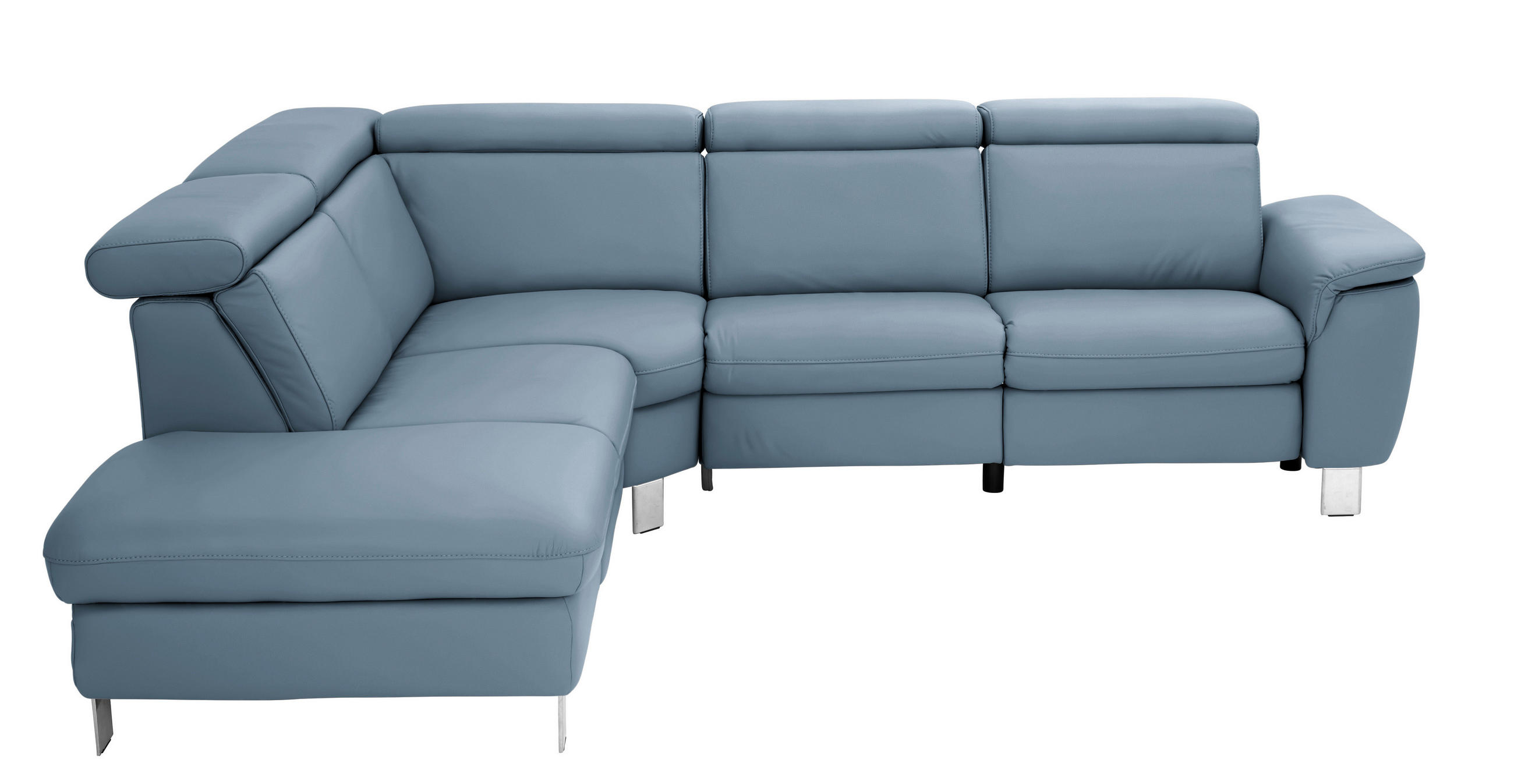 ECKSOFA in Echtleder Blau  239/271 cm  - Blau/Alufarben, Design, Leder/Metall (239/271cm) - Cantus