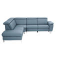 ECKSOFA in Echtleder Blau  - Blau/Alufarben, Design, Leder/Metall (242/271cm) - Cantus