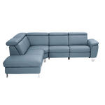 ECKSOFA in Echtleder Blau  - Blau/Alufarben, Design, Leder/Metall (242/271cm) - Cantus