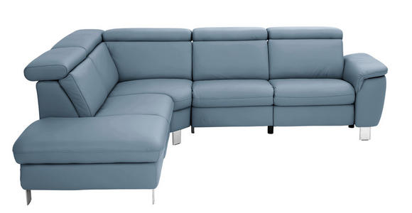 ECKSOFA in Echtleder Blau  - Blau/Alufarben, Design, Leder/Metall (242/271cm) - Cantus