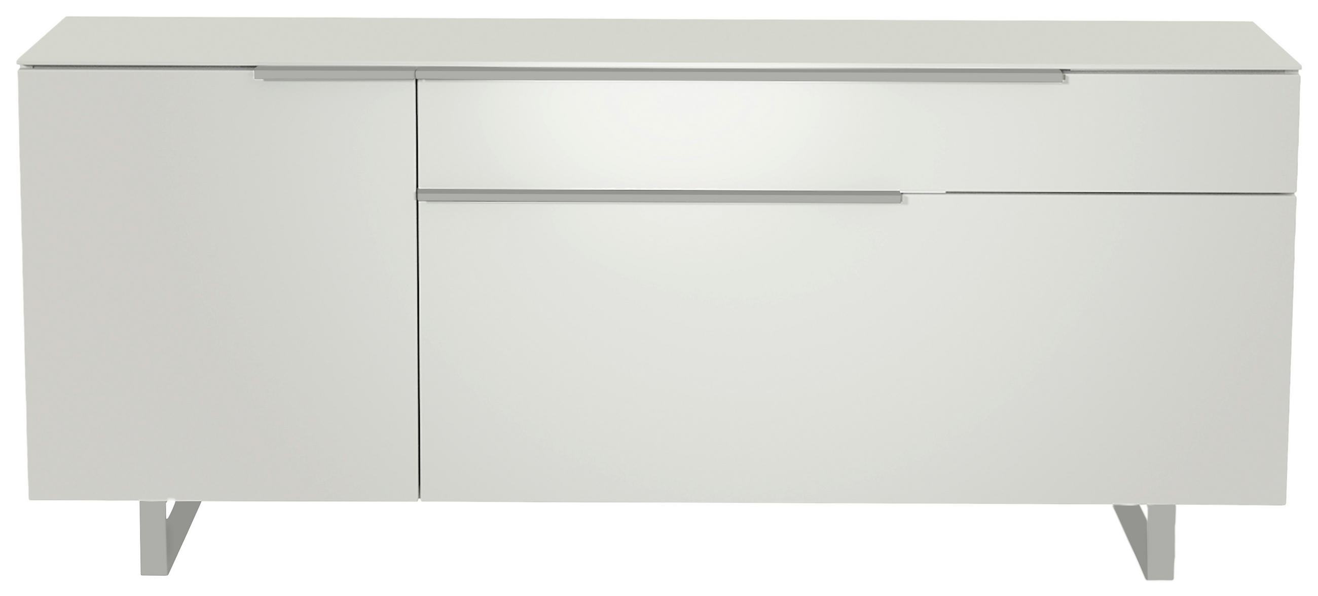 LOWBOARD Weiß, Alufarben  160/66/45 cm  - Alufarben/Weiß, Design, Glas/Holzwerkstoff (160/66/45cm) - Moderano