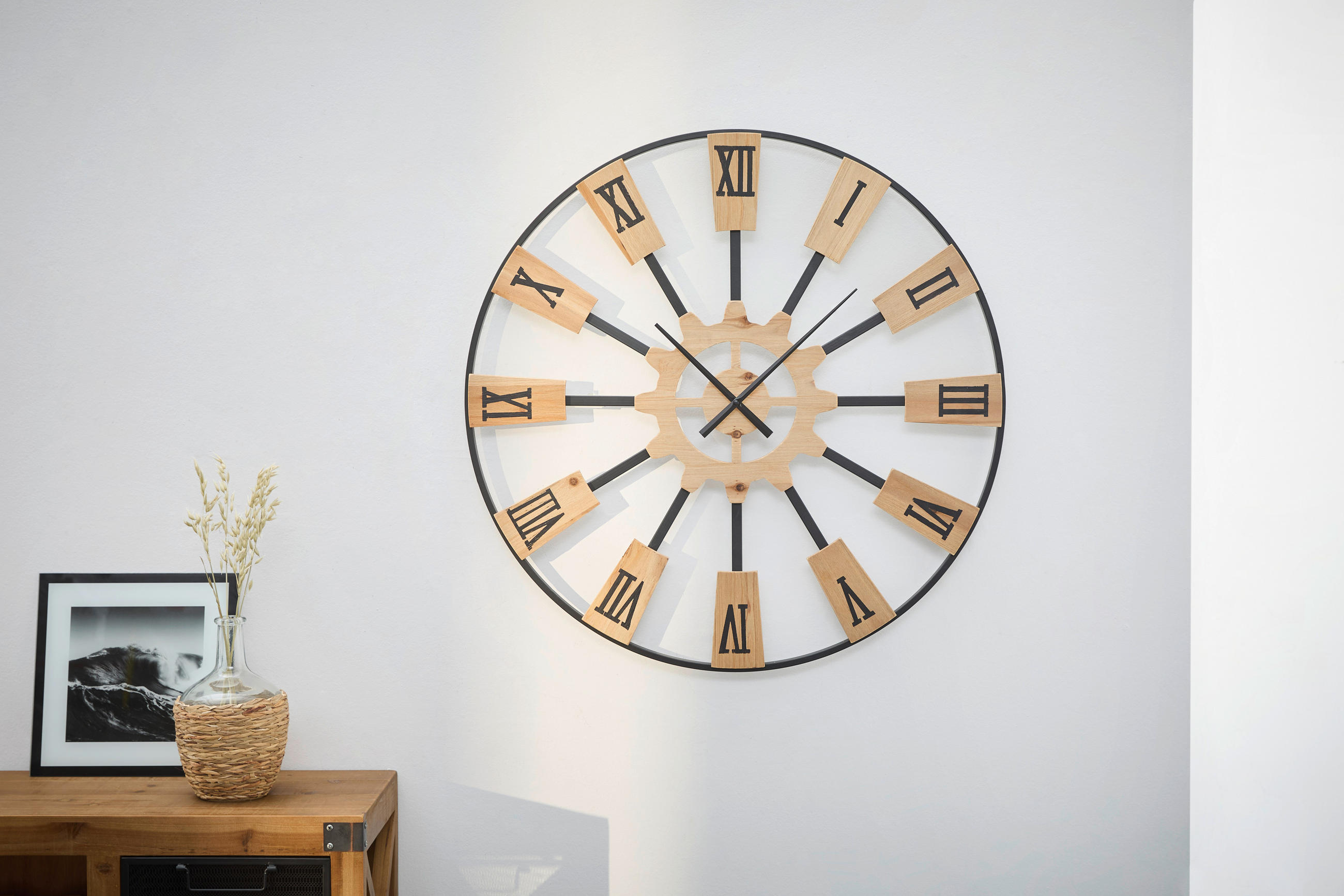 WANDUHR  Naturfarben, Schwarz  - Schwarz/Naturfarben, LIFESTYLE, Holz/Metall (80,5/80,5/7cm) - Landscape