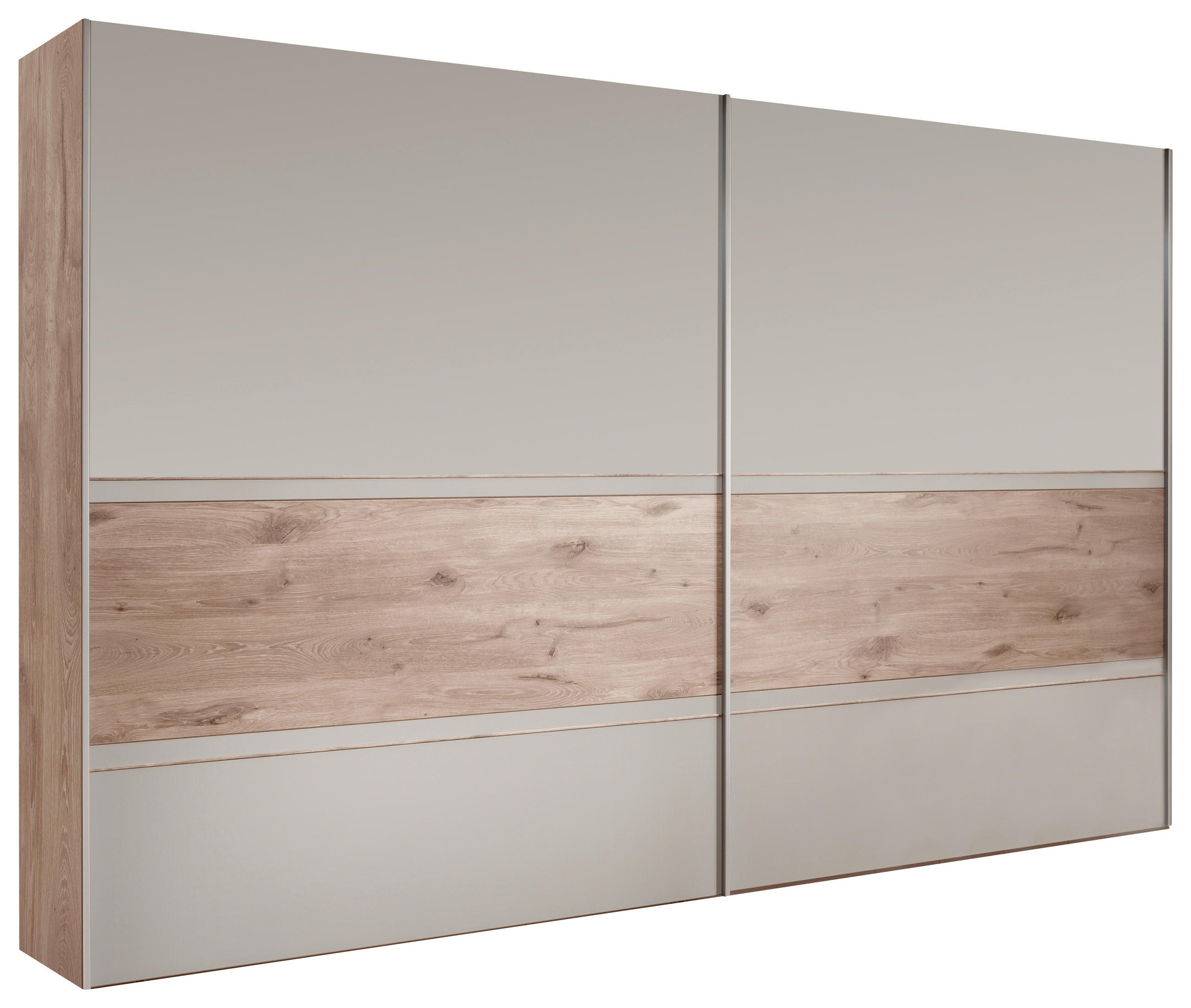 SCHWEBETÜRENSCHRANK 250/217/67 cm 3-türig Grau, Eichefarben  - Eichefarben/Grau, Natur, Glas/Holz (250/217/67cm) - Venda