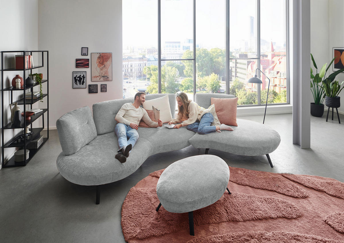 BIGSOFA Flachgewebe Hellgrau  - Hellgrau/Schwarz, Design, Textil/Metall (456/93/138cm) - Moderano