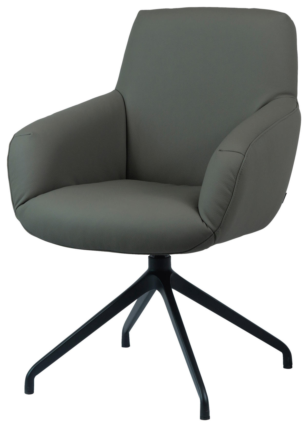 ARMLEHNSTUHL  Sitzfläche 360° drehbar, automatische Rückholfunktion  Echtleder  Schwarz, Dunkelgrau  - Dunkelgrau/Schwarz, Design, Leder/Metall (65/93/69cm) - Cassando