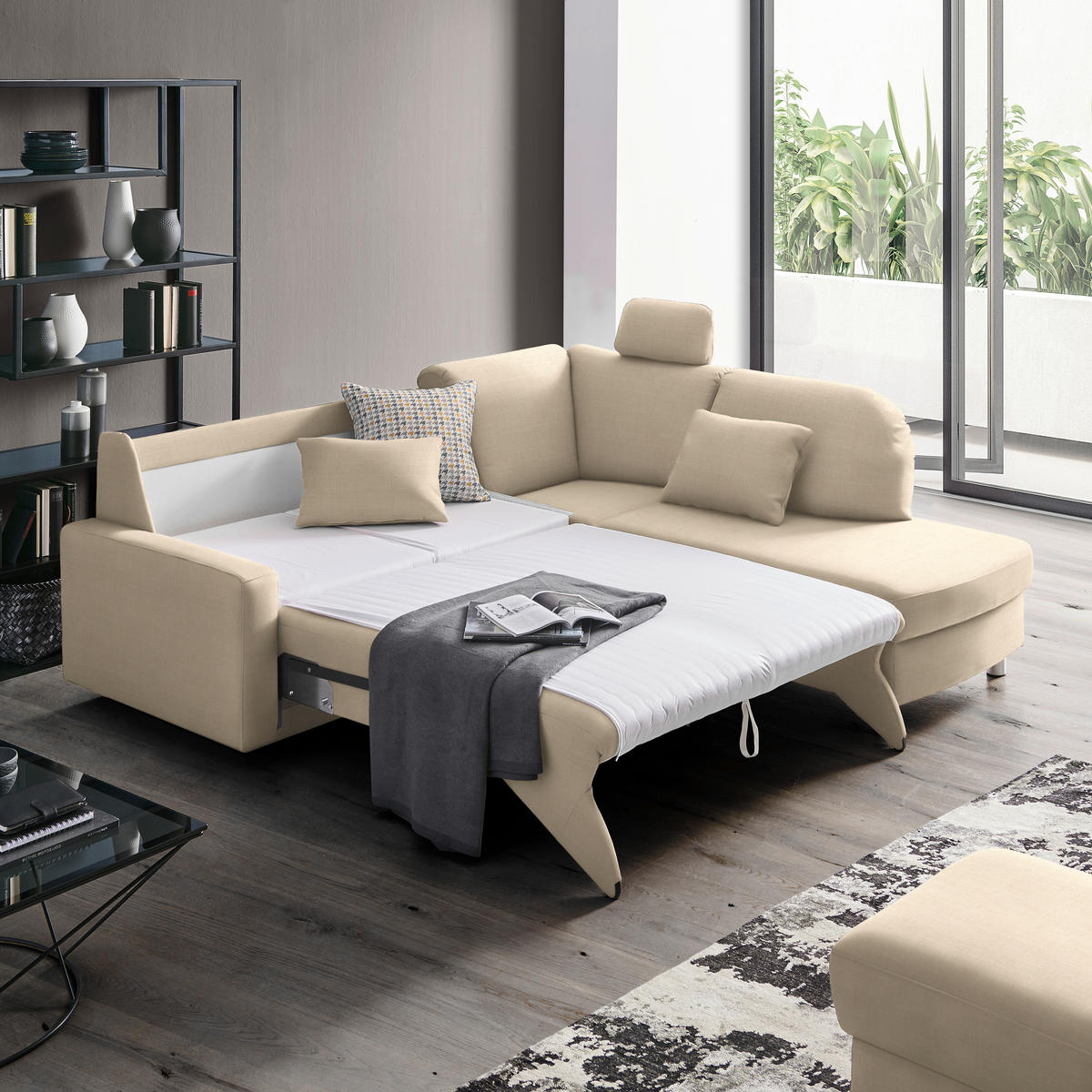 ECKSOFA in Chenille Creme  227/208 cm  - Creme/Alufarben, KONVENTIONELL, Textil/Metall (227/208cm) - Sedda