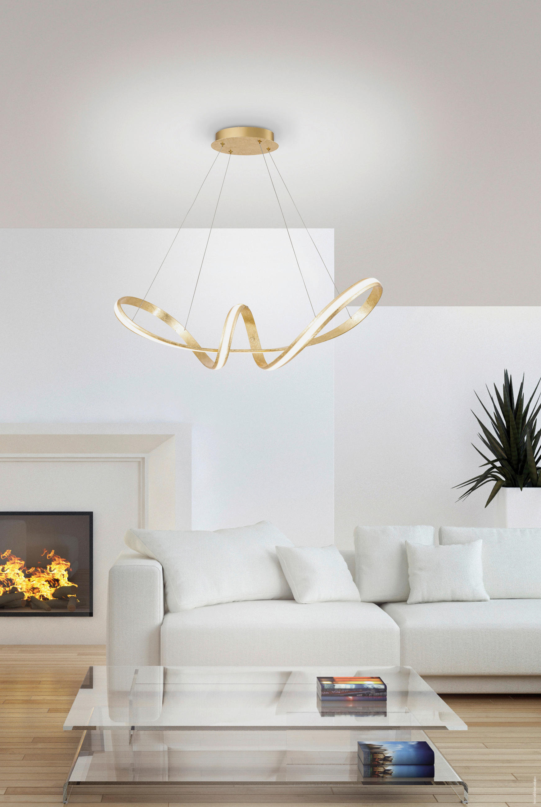 LUSTRĂ LED  - auriu, Design, plastic/metal (57cm)