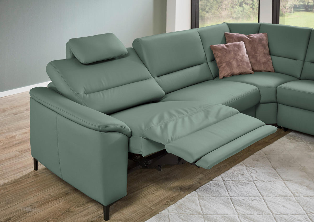ECKSOFA  in Echtleder Opal  290/249 cm  - Opal/Schwarz, KONVENTIONELL, Leder/Metall (290/249cm) - Beldomo Premium
