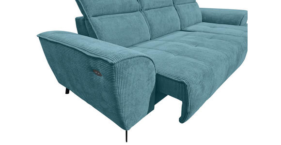 ECKSOFA Türkis Cord Sitzvorzug, Kopfteilverstellung, Rücken echt  - Türkis/Schwarz, KONVENTIONELL, Textil/Metall (290/196cm) - Carryhome