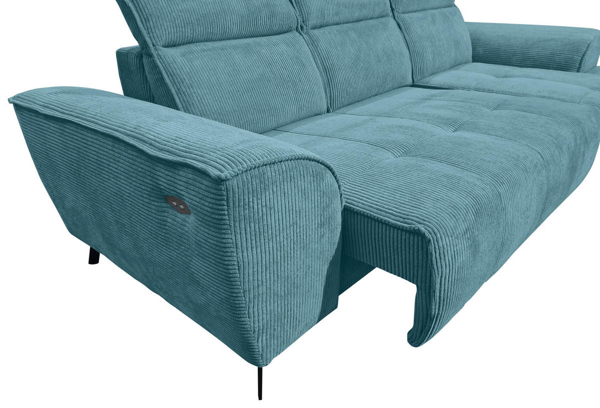 ECKSOFA Türkis Cord  - Türkis/Schwarz, KONVENTIONELL, Textil/Metall (290/196cm) - Carryhome