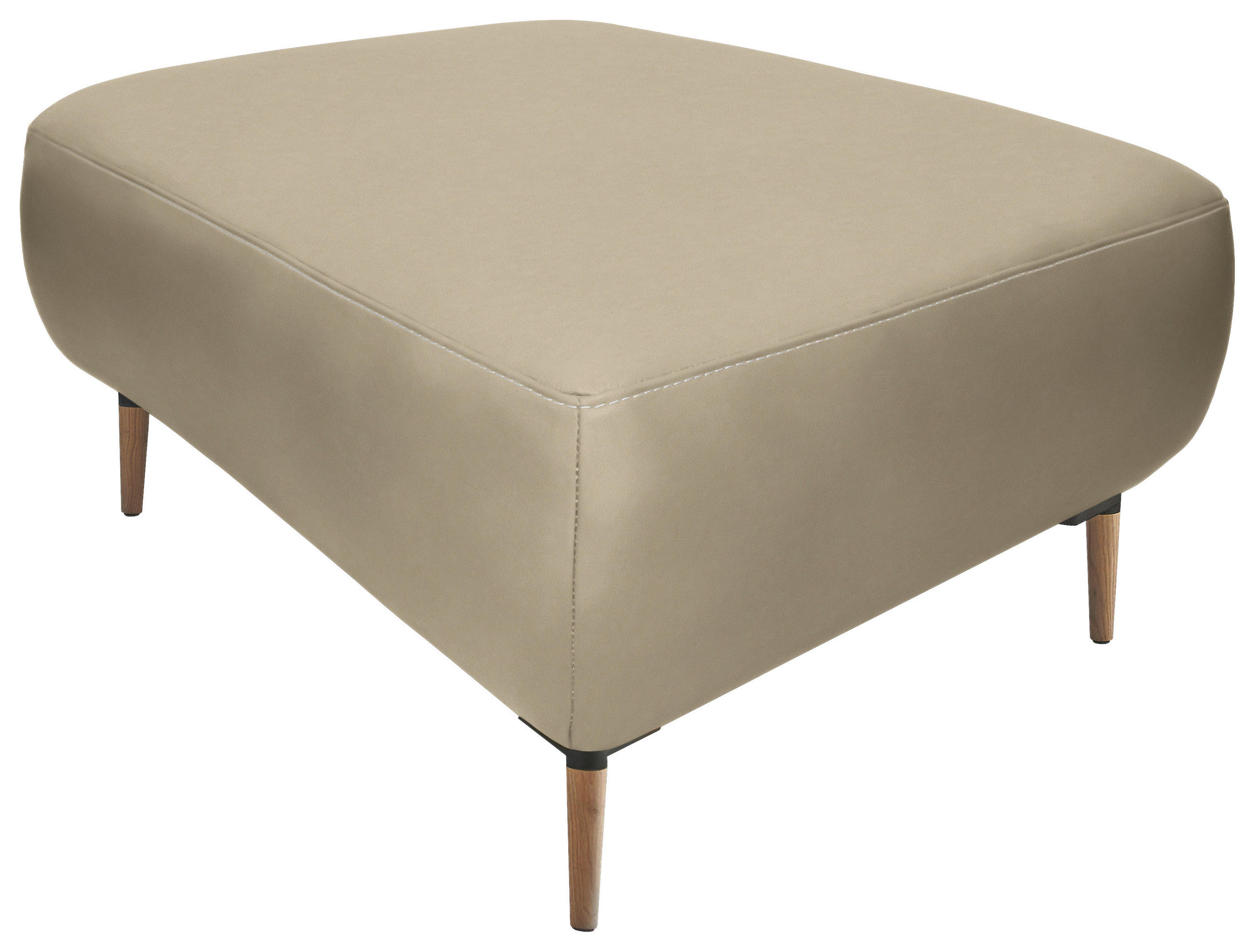 HOCKER in Leder Ecru  - Ecru/Beige, Natur, Leder/Holz (65/46/55cm) - Valnatura