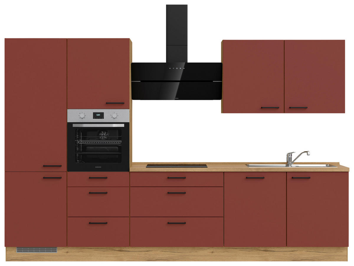 KÜCHENLEERBLOCK 330 cm   in Rot, Eichefarben  - Eichefarben/Rot, MODERN, Holzwerkstoff/Metall (330cm) - Nobilia