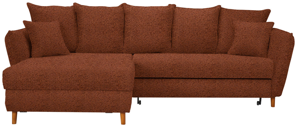 HÖRNSOFFA i chenille rostfärgad  - ekfärgad/rostfärgad, Klassisk, trä/textil (284/162cm) - MID.YOU