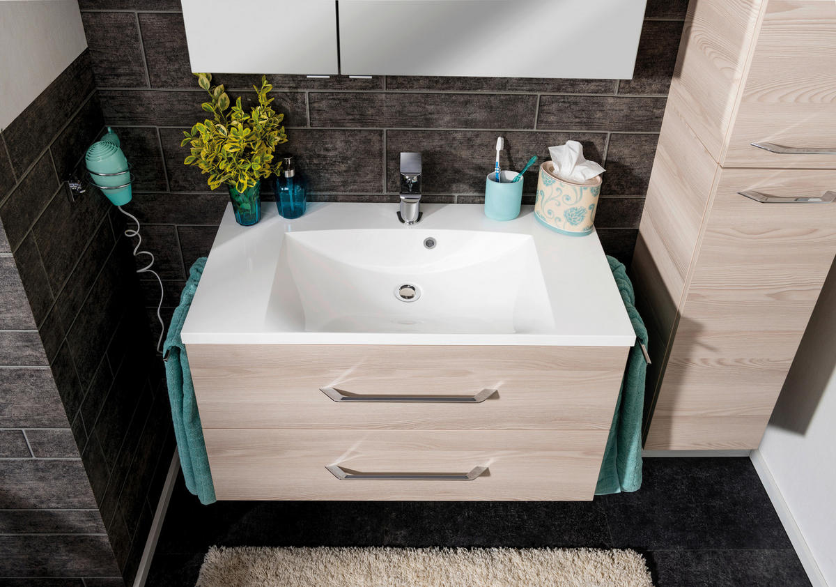 BADEZIMMER 3-teilig  in 90 cm  - Chromfarben/Eschefarben, MODERN, Glas/Holzwerkstoff (90cm) - MID.YOU