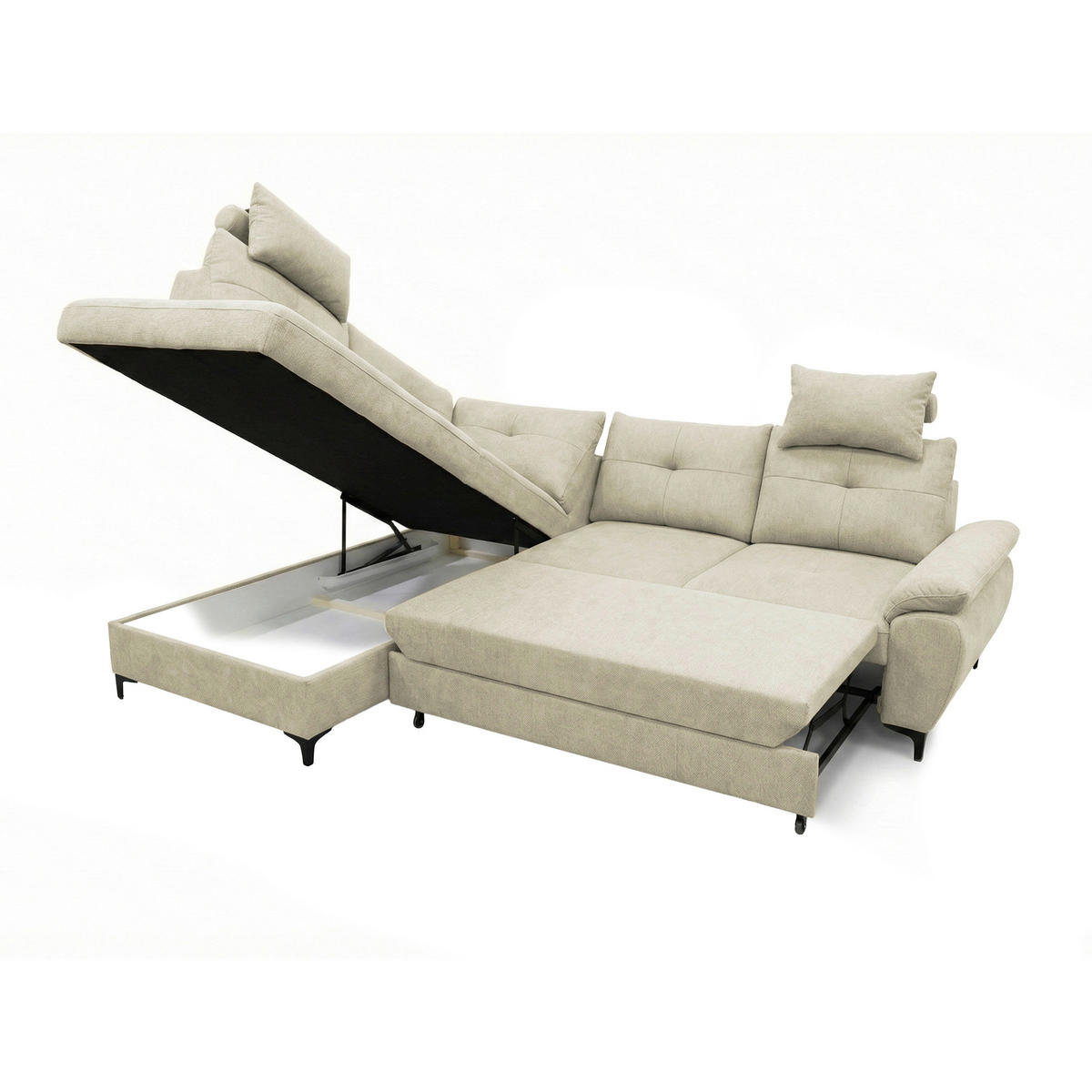 ECKSOFA SOLEI Beige Chenille Zierkissen, Bettkasten, Kopfstütze  - Beige/Schwarz, Design, Kunststoff/Textil (203/265cm) - MID.YOU