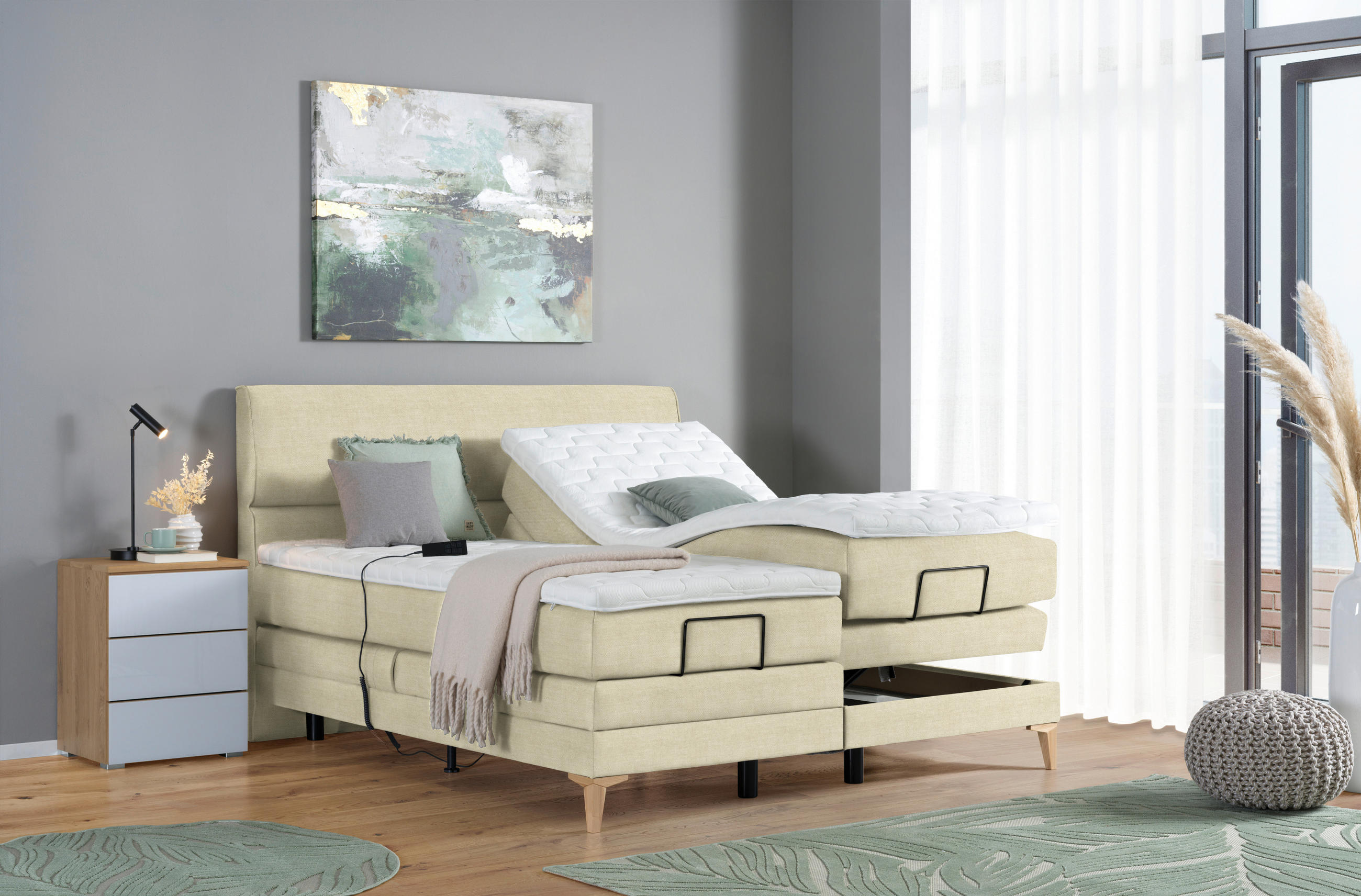 BOXSPRINGBETT 200/200 cm  in Beige  - Eichefarben/Beige, Konventionell, Holz/Textil (200/200cm) - Voleo