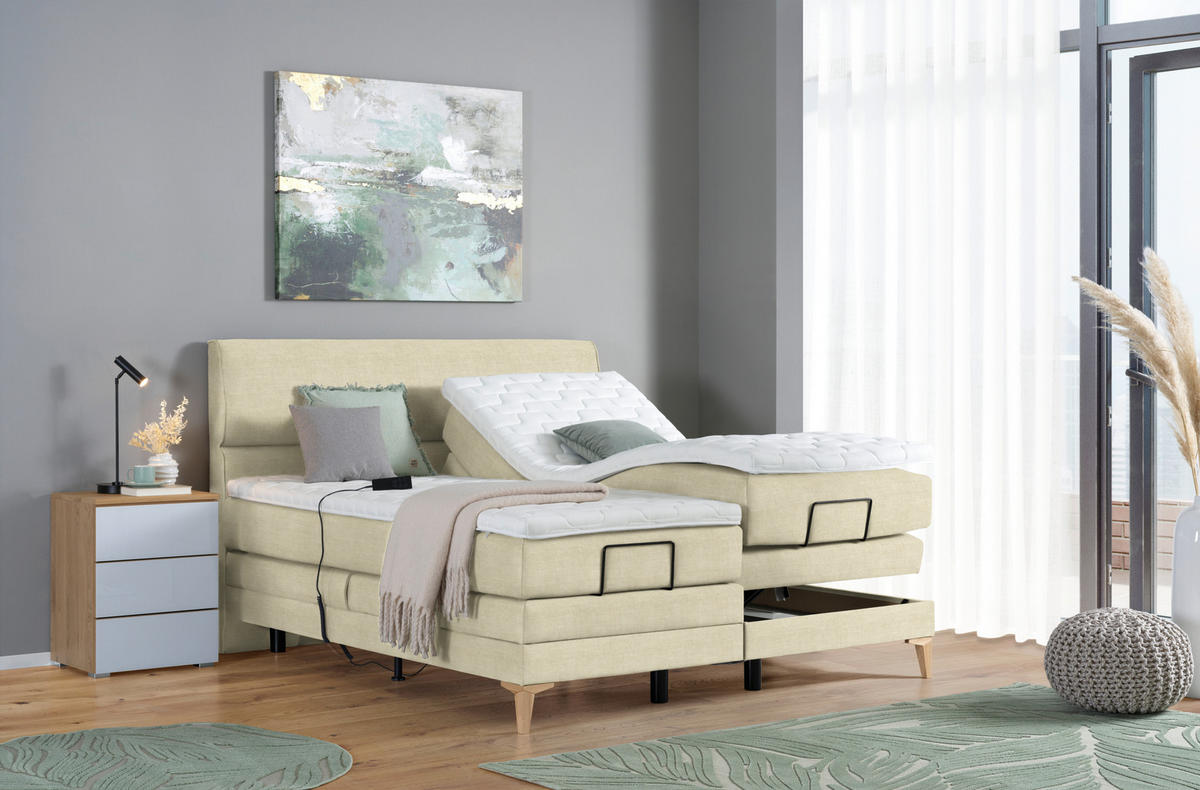 BOXSPRINGBETT 180/200 cm  in Beige  - Eichefarben/Beige, Konventionell, Holz/Textil (180/200cm) - Voleo