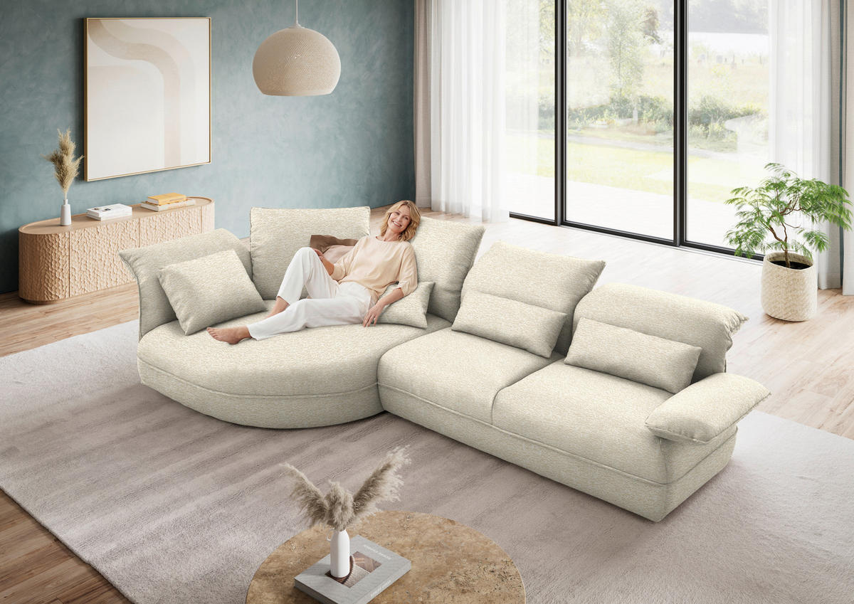 ECKSOFA  in Chenille Beige  154/343 cm  - Beige/Schwarz, Design, Kunststoff/Textil (154/343cm) - Koinor