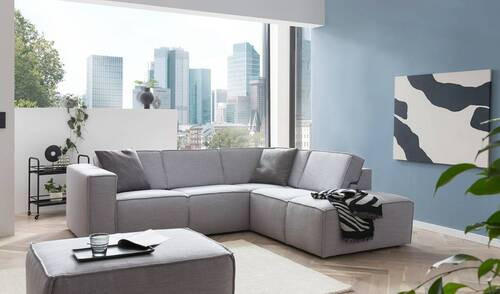 ECKSOFA in Struktur Grau - Schwarz/Grau, Modern, Kunststoff/Textil (275/220cm) - Trendmanufaktur